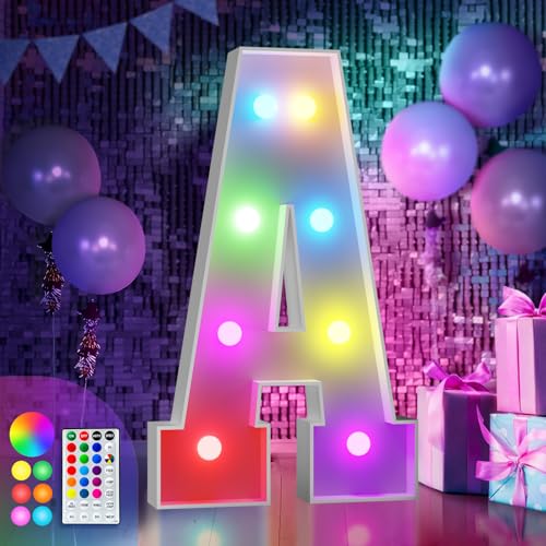 imprsv 3FT Colorful Marquee Letters A 18 Colors Large Light up Letters Alphabet Sign with Remote Big Marry Me Sign Birthday Party Decorations Anniversary Wedding Decoration - Image 1