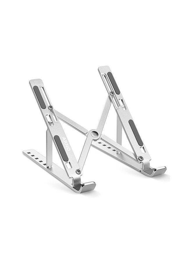 Zashe Adjustable Aluminum Laptop Stand – Foldable & Ergonomic Silver Laptop Riser for Desk, Compatible with MacBook, Dell, HP, and More  - Image 1