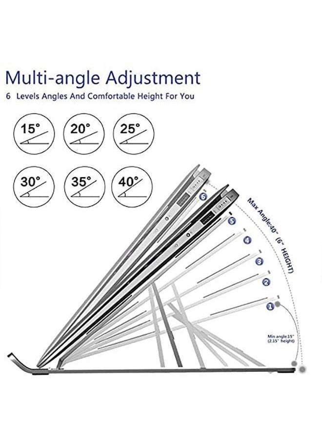 Zashe Adjustable Aluminum Laptop Stand – Foldable & Ergonomic Silver Laptop Riser for Desk, Compatible with MacBook, Dell, HP, and More  - Image 4