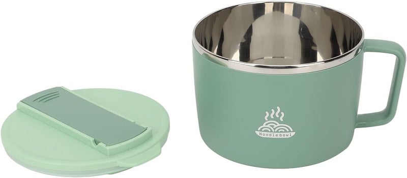 Stainless Steel Noodle Bowl Anti Scalding Fast Cooking Portable Ramen Cooker Bowl for Office, Home 1200ml (Green) - Image 2