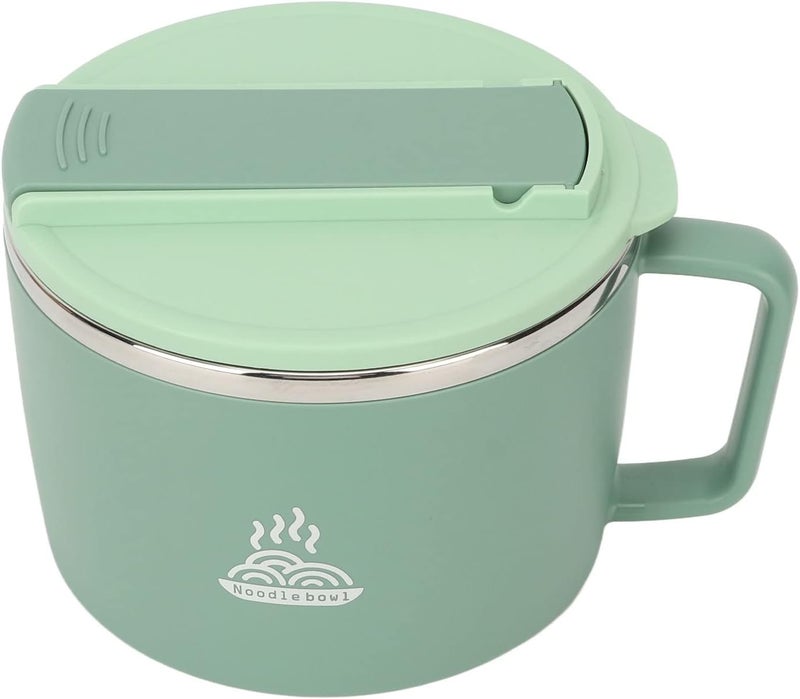 Stainless Steel Noodle Bowl Anti Scalding Fast Cooking Portable Ramen Cooker Bowl for Office, Home 1200ml (Green) - Image 3