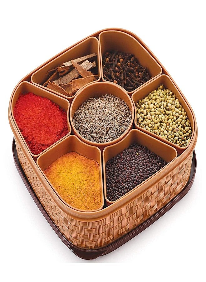 SBA PRIME Plastic Square 7 Sections Multipurpose Masala Rangoli Dabba Box | Spice Storage Container with Transparent Lid for Kitchen (Pack of 1) - Image 1