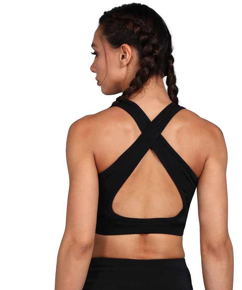 Rock Paper Scissors Women's Polyester Non-Padded Wire Free Sports Bra (ONSWG-SPORTSBRA-CROSS-BLACK-4XL_Black_4XL) - Image 1