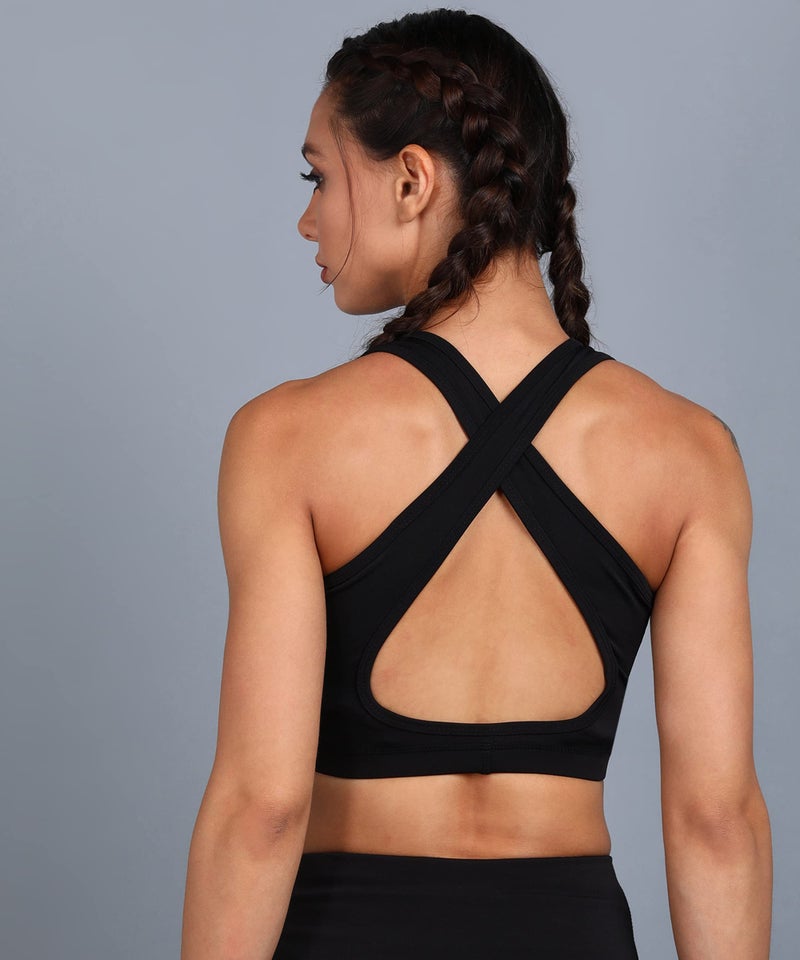 Rock Paper Scissors Women's Polyester Non-Padded Wire Free Sports Bra (ONSWG-SPORTSBRA-CROSS-BLACK-4XL_Black_4XL) - Image 3