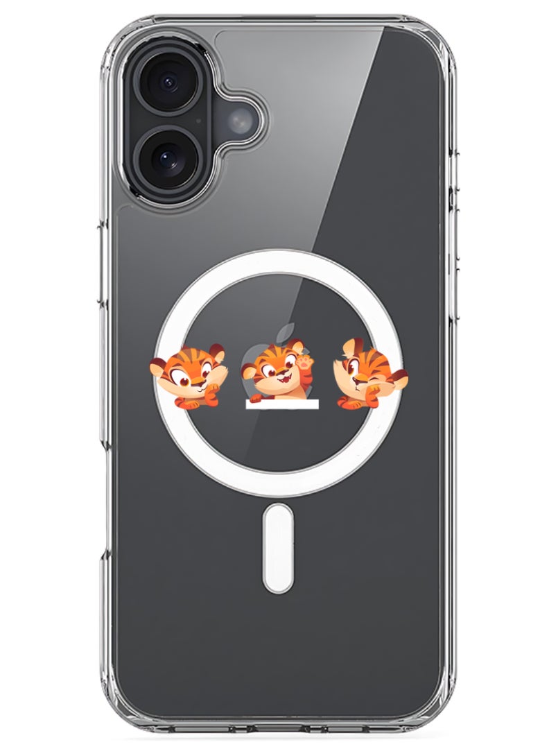 Theodor iPhone 16 Plus Magsafe Magnetic Case for iPhone Compatible with Wireless Charging, Shockproof Phone Bumper Cover - Cute tiger expressions - Image 1