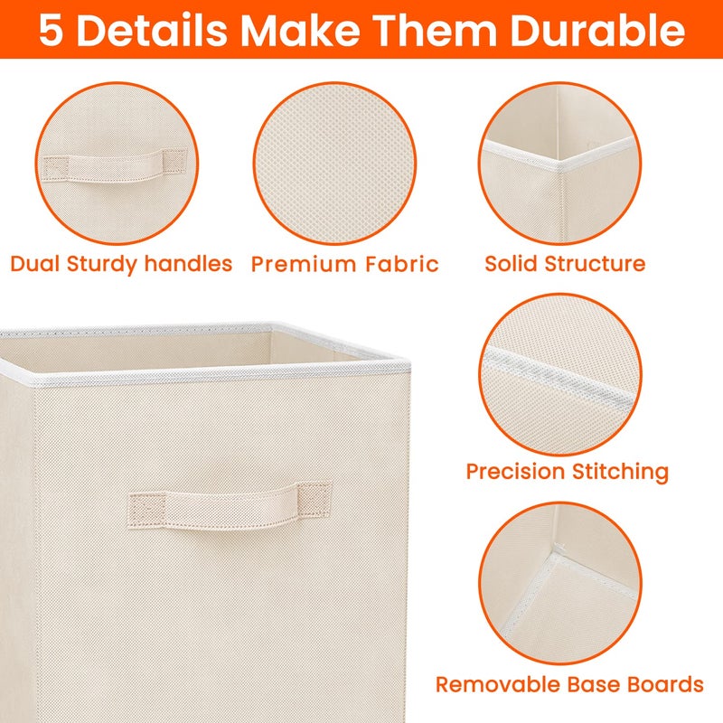 Criusia Storage Cubes - 11 Inch Heavy Duty Fabric Storage Bins for Shelves Closet Cube Organizer - 8 Pack Collapsible Cube Storage Bins Baskets for Clothes Blankets Toys - Nursery Organization (Beige) - Image 3