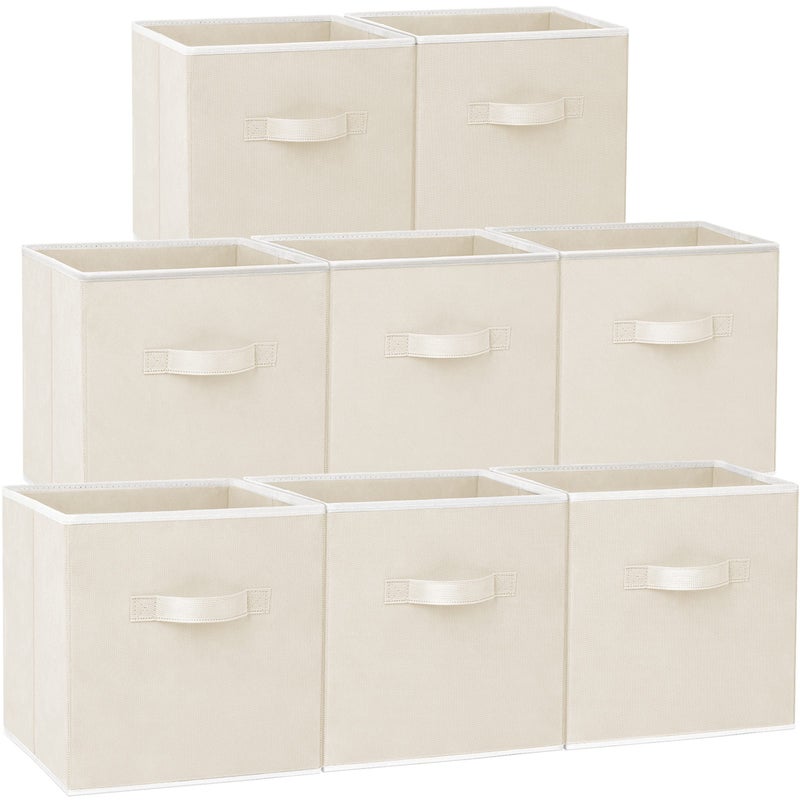 Criusia Storage Cubes - 11 Inch Heavy Duty Fabric Storage Bins for Shelves Closet Cube Organizer - 8 Pack Collapsible Cube Storage Bins Baskets for Clothes Blankets Toys - Nursery Organization (Beige) - Image 1