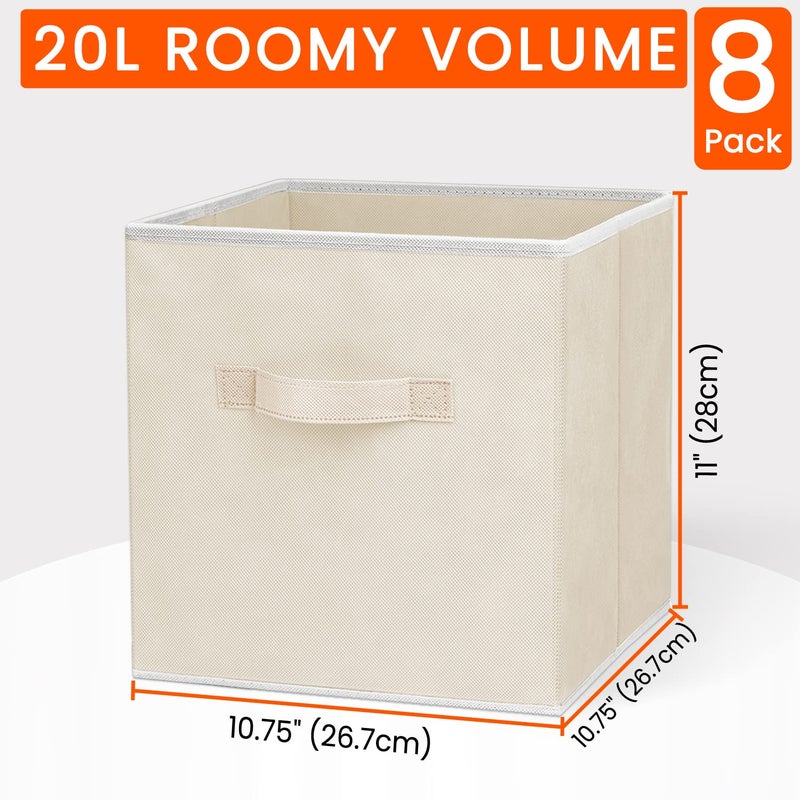 Criusia Storage Cubes - 11 Inch Heavy Duty Fabric Storage Bins for Shelves Closet Cube Organizer - 8 Pack Collapsible Cube Storage Bins Baskets for Clothes Blankets Toys - Nursery Organization (Beige) - Image 2