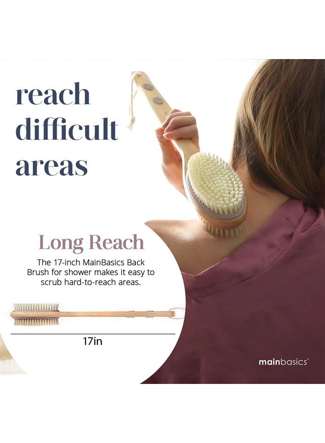 MainBasics Back Scrubber for Shower Long Handle Back Brush Dual-Sided with Exfoliating and Soft Bristles - Image 3