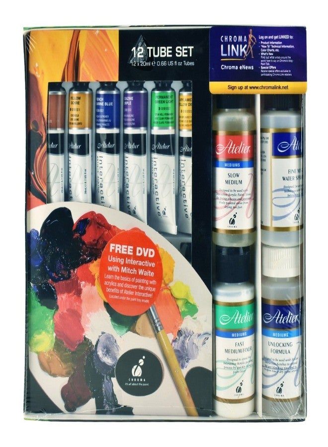 Chroma Atelier Interactive Acrylic 12 Tube Set 20ml with Mediums