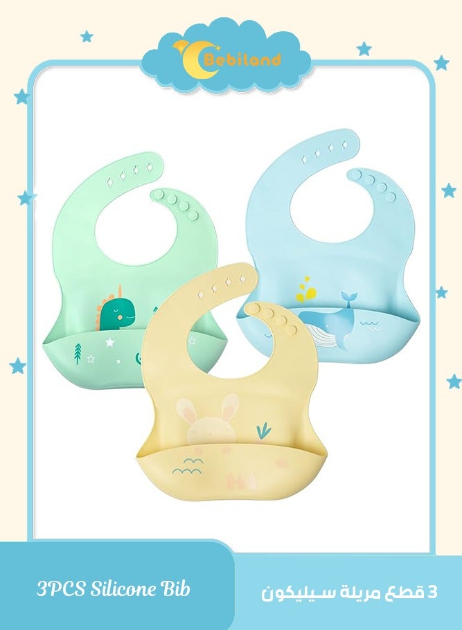 بيبي لاند مريلة اطفال من السيليكون وملعقة اطفال من السيليكون، مريلة ناعمة قابلة للتعديل ومقاومة للماء للرضع والاطفال الصغار - Image 1