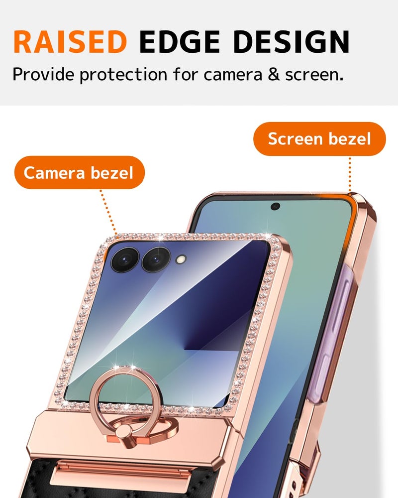 NINKI Glitter Cover for Samsung Galaxy Z Flip 7 Case with Hinge Protection & Ring, Shockproof Leather Luxury Diamonds for Samsung Z Flip 7 Leather Cover, Sparkle Galaxy Flip 7 Case Women Girls Black - Image 5
