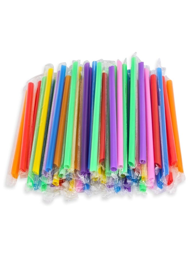 Duravel 11MM 100Pcs  Multi Colors Jumbo Smoothie Straws, Disposable Plastic Drinking Straws for Bubble Tea, Milkshakes and Juice, Individually Wrapped - Image 1