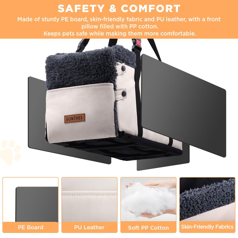 BONTHEE Center Console Dog Car Seat for Small Dogs,PU Leather Small Dog Car Booster Seat,Washable Foldable Puppy Car Seat with Safe Protection Hooks Adjustable Straps and Storage Pocket Pet Up to 15lbs - Image 3