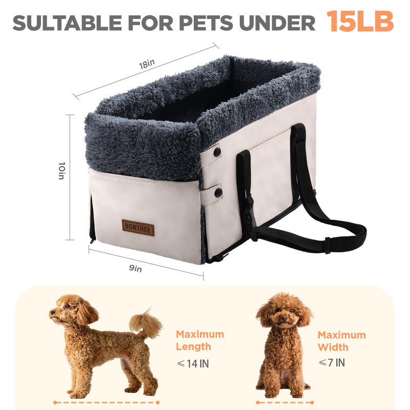 BONTHEE Center Console Dog Car Seat for Small Dogs,PU Leather Small Dog Car Booster Seat,Washable Foldable Puppy Car Seat with Safe Protection Hooks Adjustable Straps and Storage Pocket Pet Up to 15lbs - Image 2