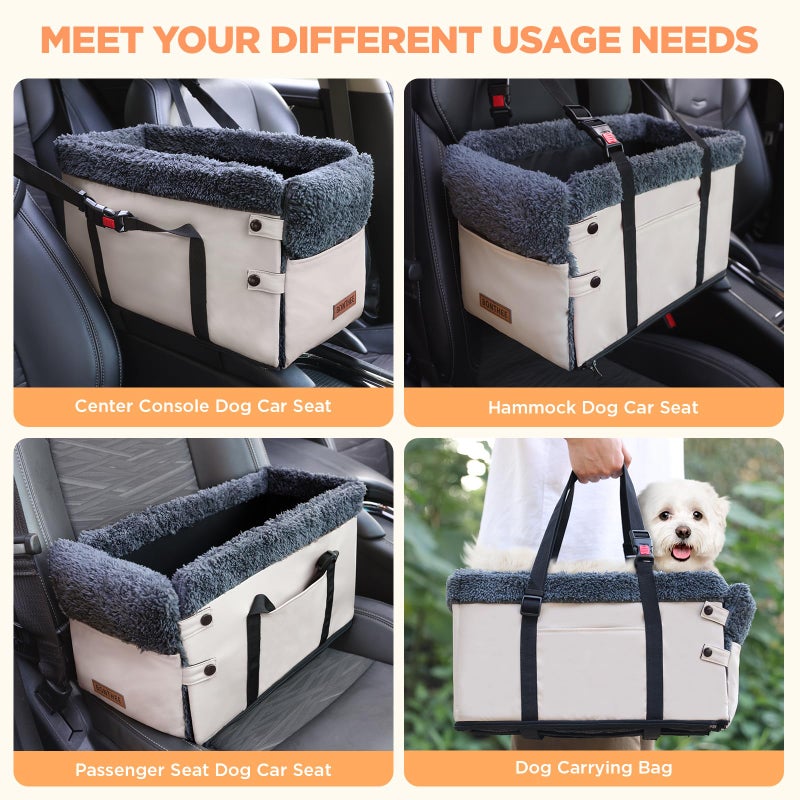 BONTHEE Center Console Dog Car Seat for Small Dogs,PU Leather Small Dog Car Booster Seat,Washable Foldable Puppy Car Seat with Safe Protection Hooks Adjustable Straps and Storage Pocket Pet Up to 15lbs - Image 5