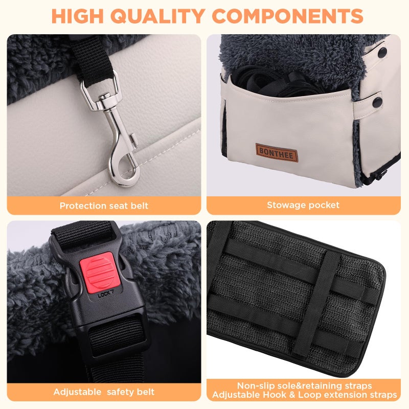 BONTHEE Center Console Dog Car Seat for Small Dogs,PU Leather Small Dog Car Booster Seat,Washable Foldable Puppy Car Seat with Safe Protection Hooks Adjustable Straps and Storage Pocket Pet Up to 15lbs - Image 4