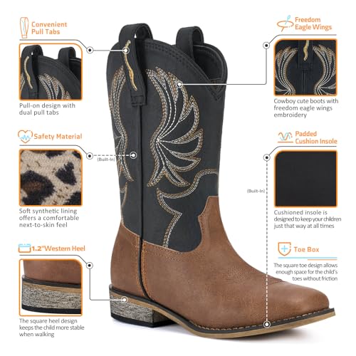 Rollda Kids Cowboy Boots for Boys Girls Western Square Toe Cowgirl Boots with Walking Heel (Toddler/Little Kid/Big Kid) - Image 2