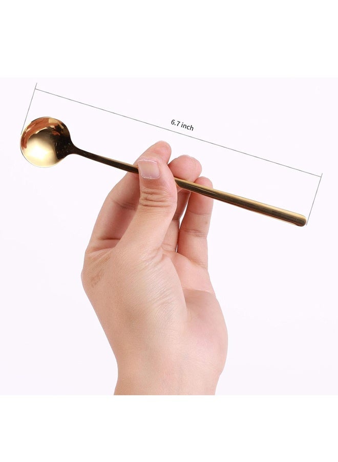 4 قطع من ملاعق القهوة مجموعة، 6.7"ملاعق الشاي الذهبية مقبض طويل، ملاعق صغيرة ذهبية، ملعقة إسبريسو من الفولاذ المقاوم للصدأ، ملعقة طويلة للتحريك، ملحقات مقهى بار - Image 3