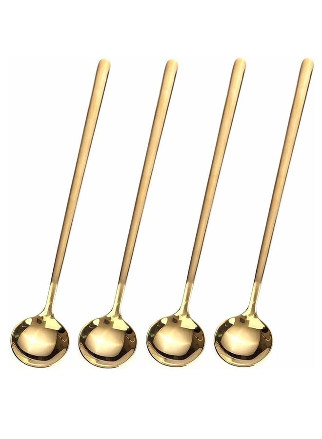 4 قطع من ملاعق القهوة مجموعة، 6.7"ملاعق الشاي الذهبية مقبض طويل، ملاعق صغيرة ذهبية، ملعقة إسبريسو من الفولاذ المقاوم للصدأ، ملعقة طويلة للتحريك، ملحقات مقهى بار - Image 1