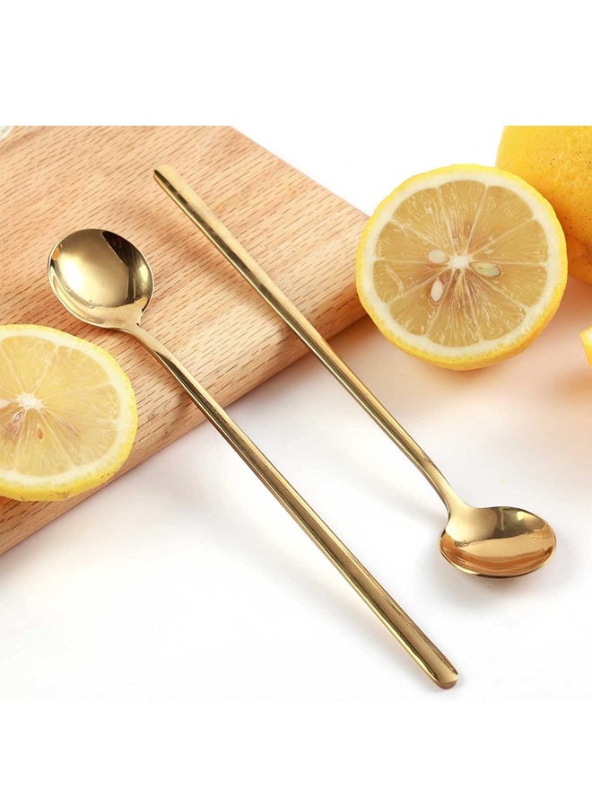 4 قطع من ملاعق القهوة مجموعة، 6.7"ملاعق الشاي الذهبية مقبض طويل، ملاعق صغيرة ذهبية، ملعقة إسبريسو من الفولاذ المقاوم للصدأ، ملعقة طويلة للتحريك، ملحقات مقهى بار - Image 2