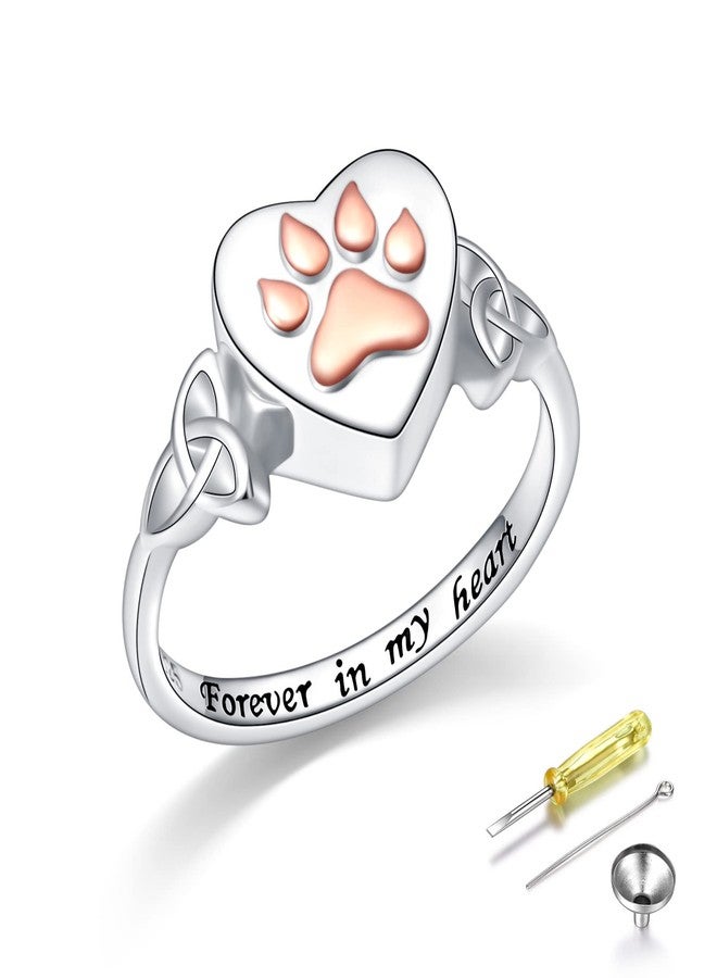 ALPHM S925 Sterling Silver Heart Dog Cat Pet Urn Paw Ring for Ashes Keepsake Memorial Jewelry Cremation Print Bands Women Gift - Image 1
