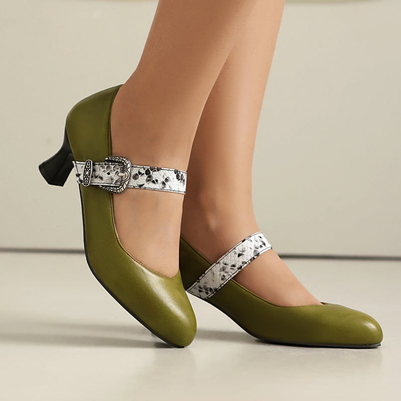 Wish Outer Single Fashion High Heeled Snake Pattern 32-48 Size Size Buckle With Pointed Shallow Mouth Single Shoes For Women - Image 5