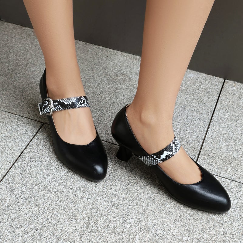 Wish Outer Single Fashion High Heeled Snake Pattern 32-48 Size Size Buckle With Pointed Shallow Mouth Single Shoes For Women - Image 4