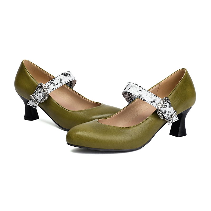 Wish Outer Single Fashion High Heeled Snake Pattern 32-48 Size Size Buckle With Pointed Shallow Mouth Single Shoes For Women - Image 1