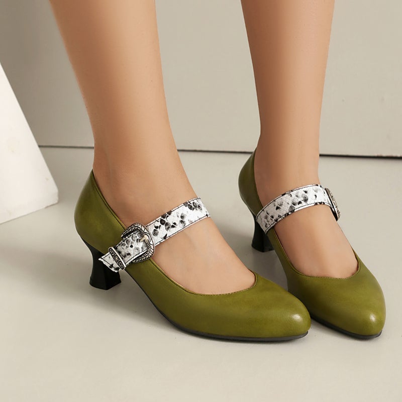 Wish Outer Single Fashion High Heeled Snake Pattern 32-48 Size Size Buckle With Pointed Shallow Mouth Single Shoes For Women - Image 2