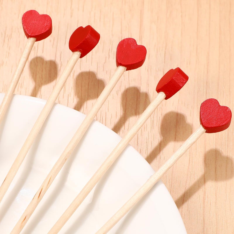 Cabilock 100 Pcs Wooden Coffee Stirrers 6.1 Inch Red Heart Stirring Sticks Creative Coffee Stir Sticks Disposable Stir Sticks Drink Stirrers for Coffee Cocktail Valentine's Day - Image 2
