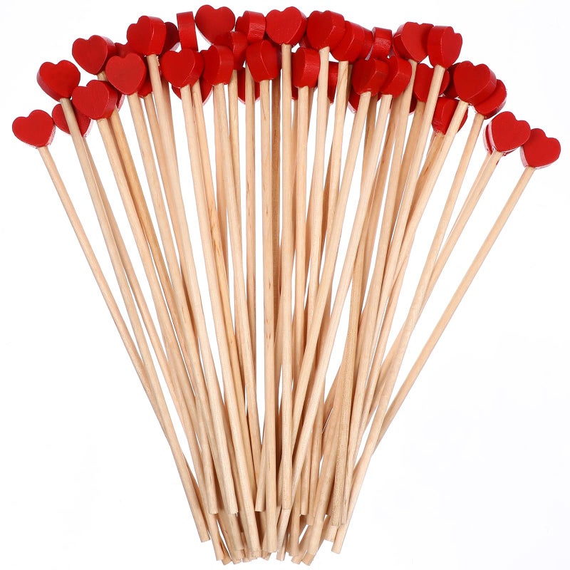Cabilock 100 Pcs Wooden Coffee Stirrers 6.1 Inch Red Heart Stirring Sticks Creative Coffee Stir Sticks Disposable Stir Sticks Drink Stirrers for Coffee Cocktail Valentine's Day - Image 1