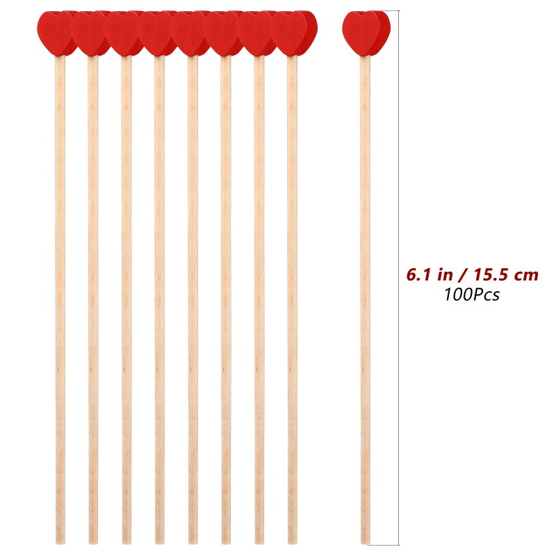 Cabilock 100 Pcs Wooden Coffee Stirrers 6.1 Inch Red Heart Stirring Sticks Creative Coffee Stir Sticks Disposable Stir Sticks Drink Stirrers for Coffee Cocktail Valentine's Day - Image 3