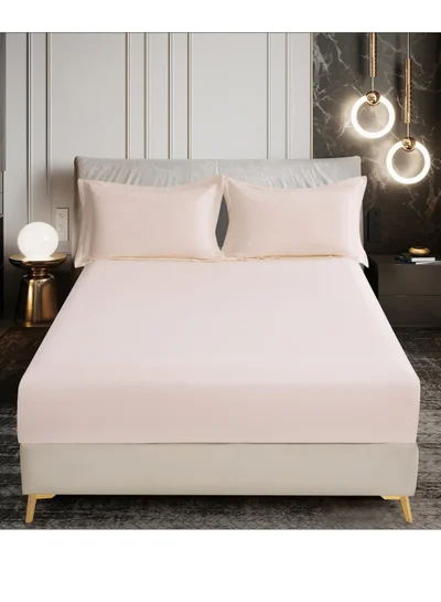 Donetella Bedding Fitted Sheet - Fits 150x200 Cm Bed For Queen Bed 3 Pcs (1 Fitted Sheet and 2 Pillowcases) - 30 Cm Deep Pocket - Solid Bed Sheet