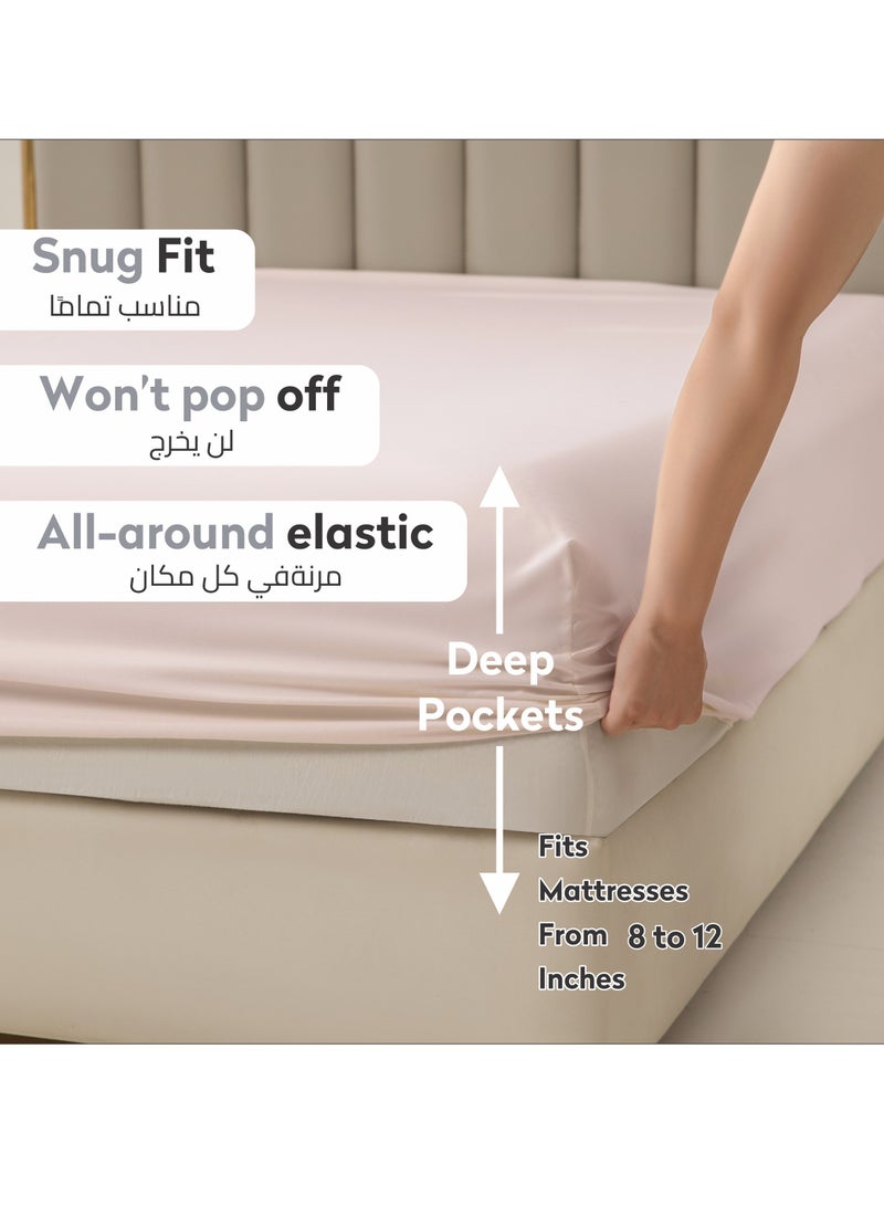 دوناتيلا طقم شرشف مطاط 3 قطع مزدوج 180×200 سم 35 سم فائق النعومة لون بيج - Image 2
