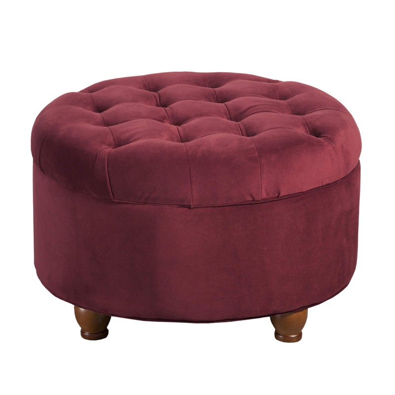 Homepop Home Decor |N8264-B119 | Large Button Tufted Velvet Round Storage Ottoman | Ottoman with Storage for Living Room & Bedroom, Berry - Image 1