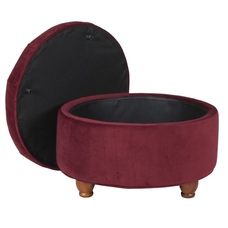 Homepop Home Decor |N8264-B119 | Large Button Tufted Velvet Round Storage Ottoman | Ottoman with Storage for Living Room & Bedroom, Berry - Image 3