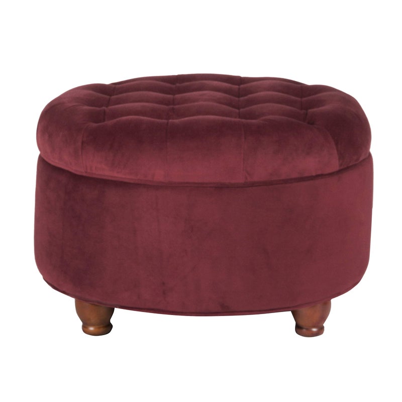 Homepop Home Decor |N8264-B119 | Large Button Tufted Velvet Round Storage Ottoman | Ottoman with Storage for Living Room & Bedroom, Berry - Image 2