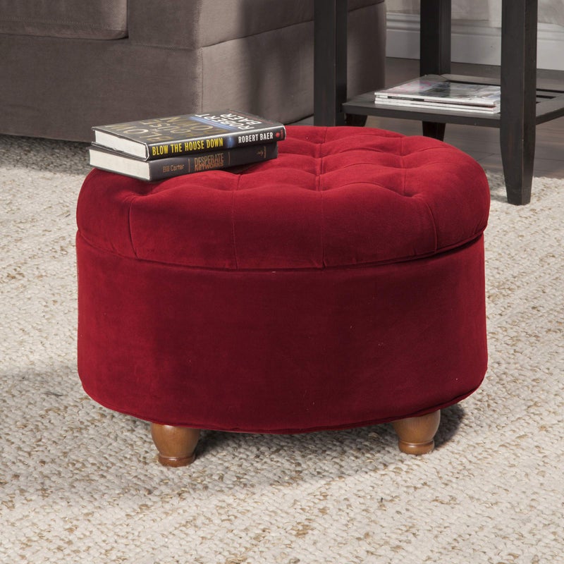 Homepop Home Decor |N8264-B119 | Large Button Tufted Velvet Round Storage Ottoman | Ottoman with Storage for Living Room & Bedroom, Berry - Image 4