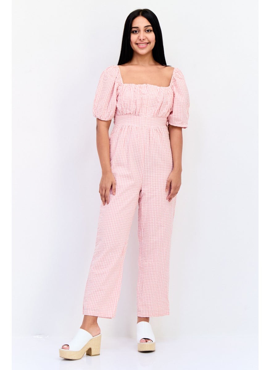 ONLY Women Short Sleeves Gingham Print Jumpsuit, Multicolor  - Image 1