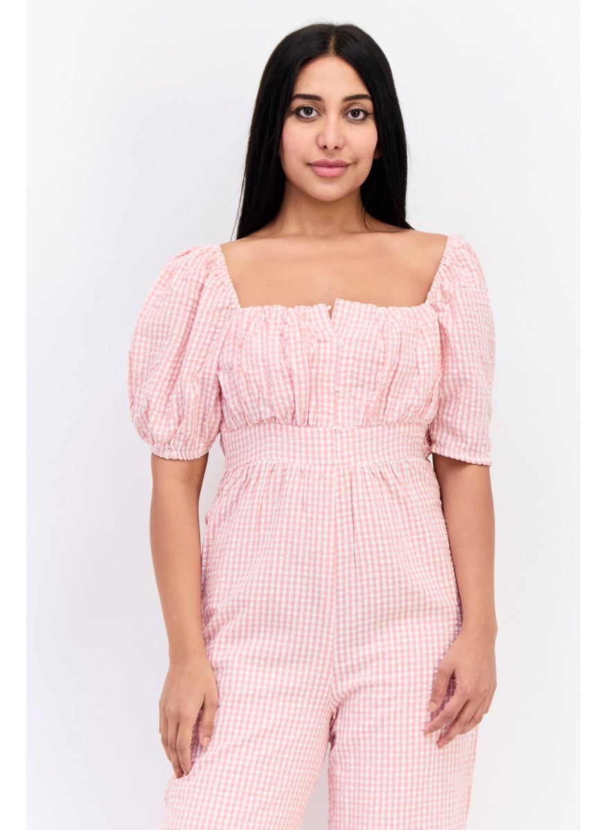 ONLY Women Short Sleeves Gingham Print Jumpsuit, Multicolor  - Image 2