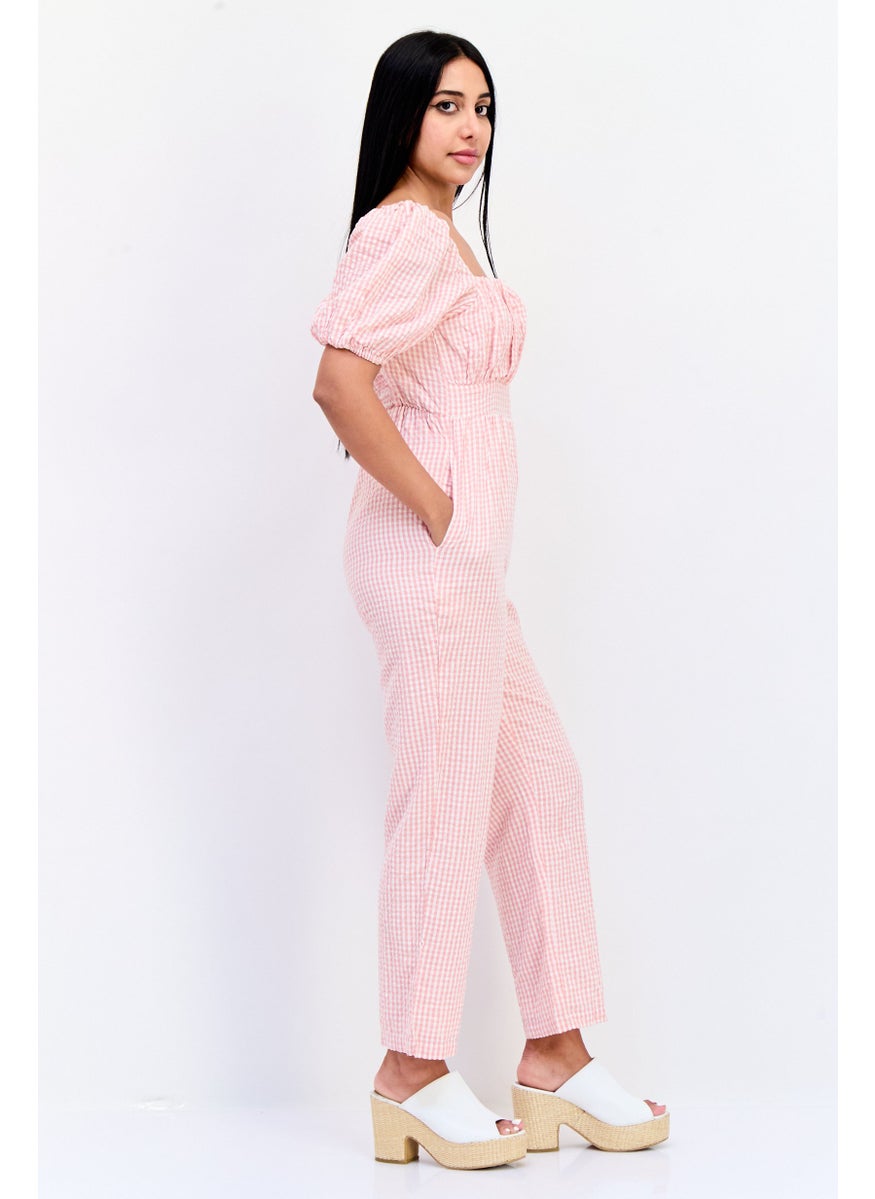 ONLY Women Short Sleeves Gingham Print Jumpsuit, Multicolor  - Image 3