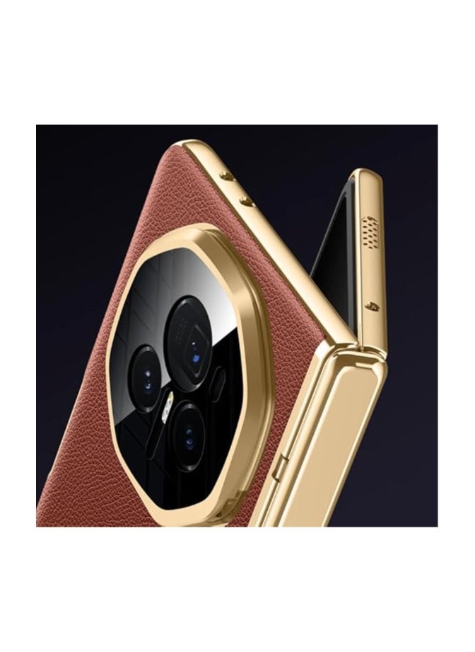Generic - Compatible with Honor Magic V3 Electroplated Frame Magnetic Hinge Protection Grain Leather Case with Lens Holder Privacy Screen Protector For Magic V3 - Image 1