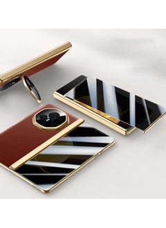 Compatible with Honor Magic V3 Electroplated Frame Magnetic Hinge Protection Grain Leather Case with Lens Holder Privacy Screen Protector For Magic V3