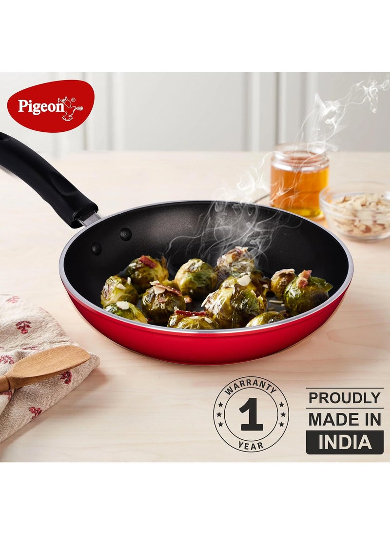pigeon Pigeon by Stovekraft Basics Aluminium Non Stick, Non Induction Base Frypan, 220 mm, Red  - Image 2