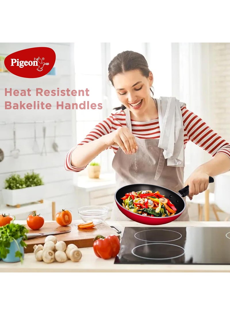pigeon Pigeon by Stovekraft Basics Aluminium Non Stick, Non Induction Base Frypan, 220 mm, Red  - Image 5