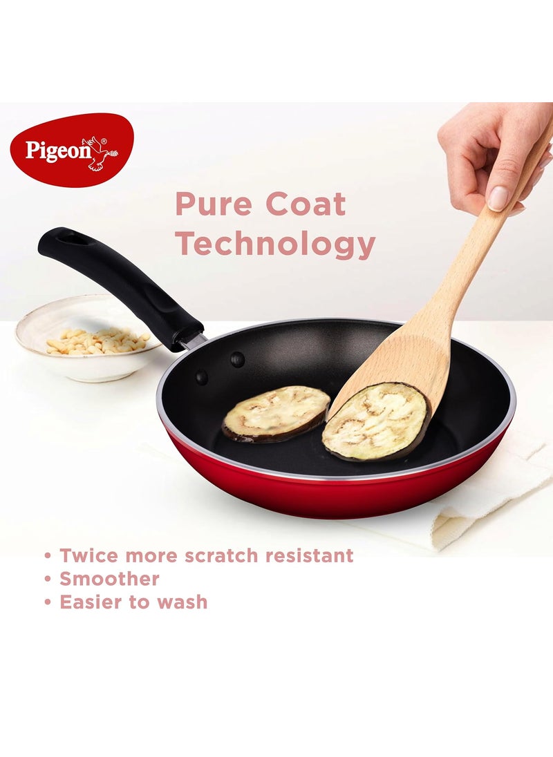 pigeon Pigeon by Stovekraft Basics Aluminium Non Stick, Non Induction Base Frypan, 220 mm, Red  - Image 4