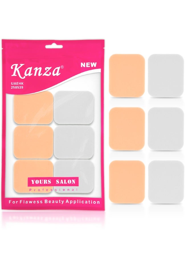 Kanza مجموعة إسفنجات مكياج 6 قطع على شكل مربع بلندر تجميل مستحضرات تجميل لبشرة الوجه مجموعة إسفنجات فخمة لبودرة الوجه وبودرة المعادن أداة تطبيق مكياج الأساس (بيج وأبيض) - Image 1