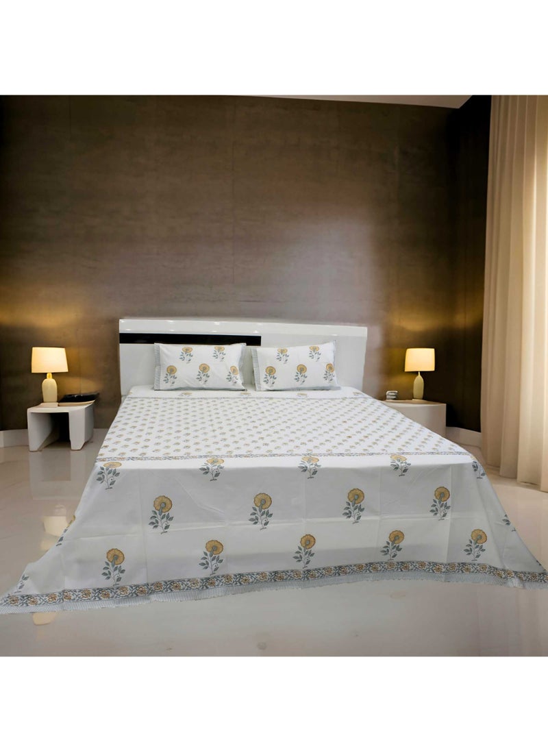 MARHABA CURTAIN 100% Cotton Jaipuri Handblock Print Double Bed Sheet with 2 Pillow Covers Premium Quality, Soft, Breathable (PARKHEL 05)  - Image 1