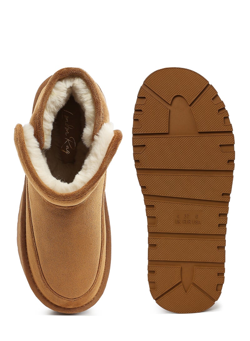 لندن راج أحذية شتوية نسائية من لندن راغ ذات نعل سميك ومنصة سميكة باللون الجملي - Image 4